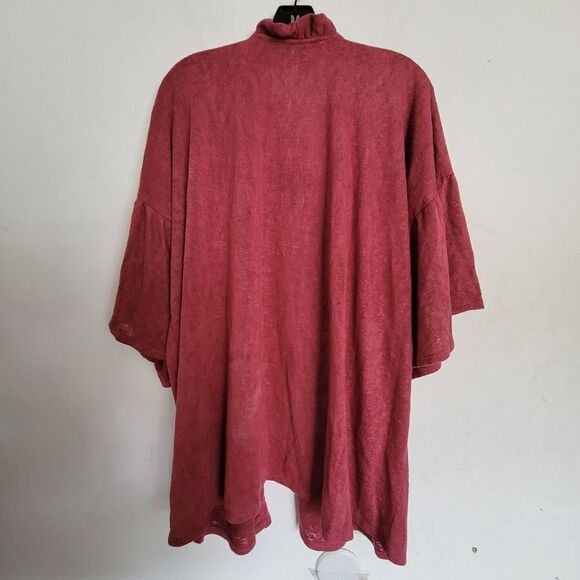 NEW Bobeau Burgundy Wine Red Marianne Ruffle Flare Short Sleeve Knit Cardigan - Picture 5 of 14